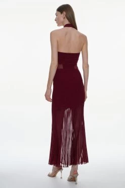 Karen Millen Sheer And Stud Detail Halterneck Knit Maxi Dress