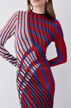 Karen Millen Slinky Jacquard Abstract Knit Maxi Column Dress