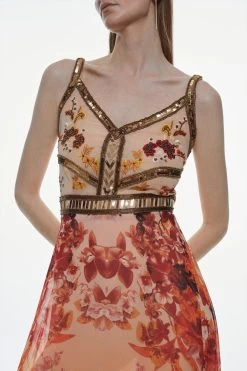 Karen Millen Tall Beaded And Embroidery Woven Midi Dress