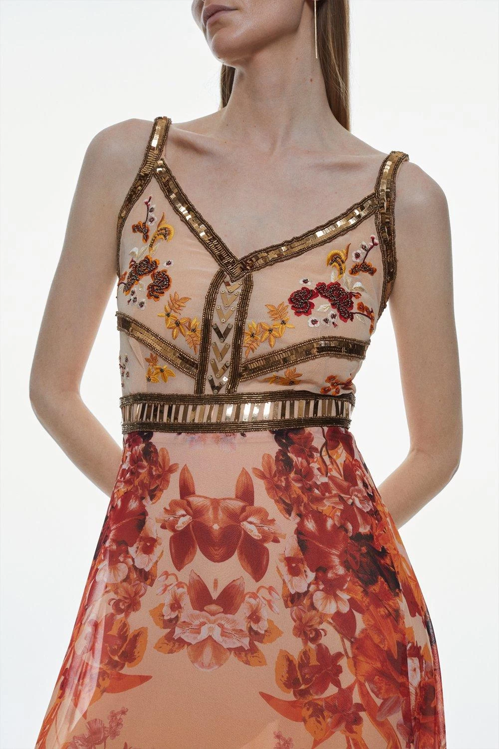 Karen Millen Tall Beaded And Embroidery Woven Midi Dress