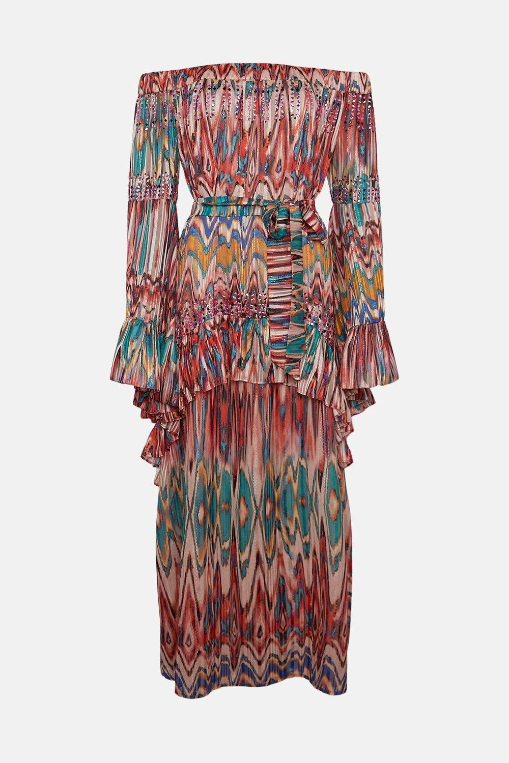 Karen Millen Tie Dye Studded Woven Bardot Maxi Drama Kimono - Image 3