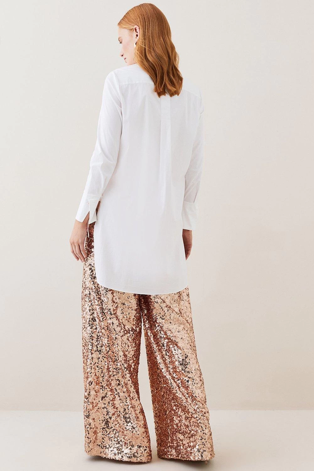 Karen Millen Lydia Millen Tall Textured Sequin Wide Leg Trousers - Image 2