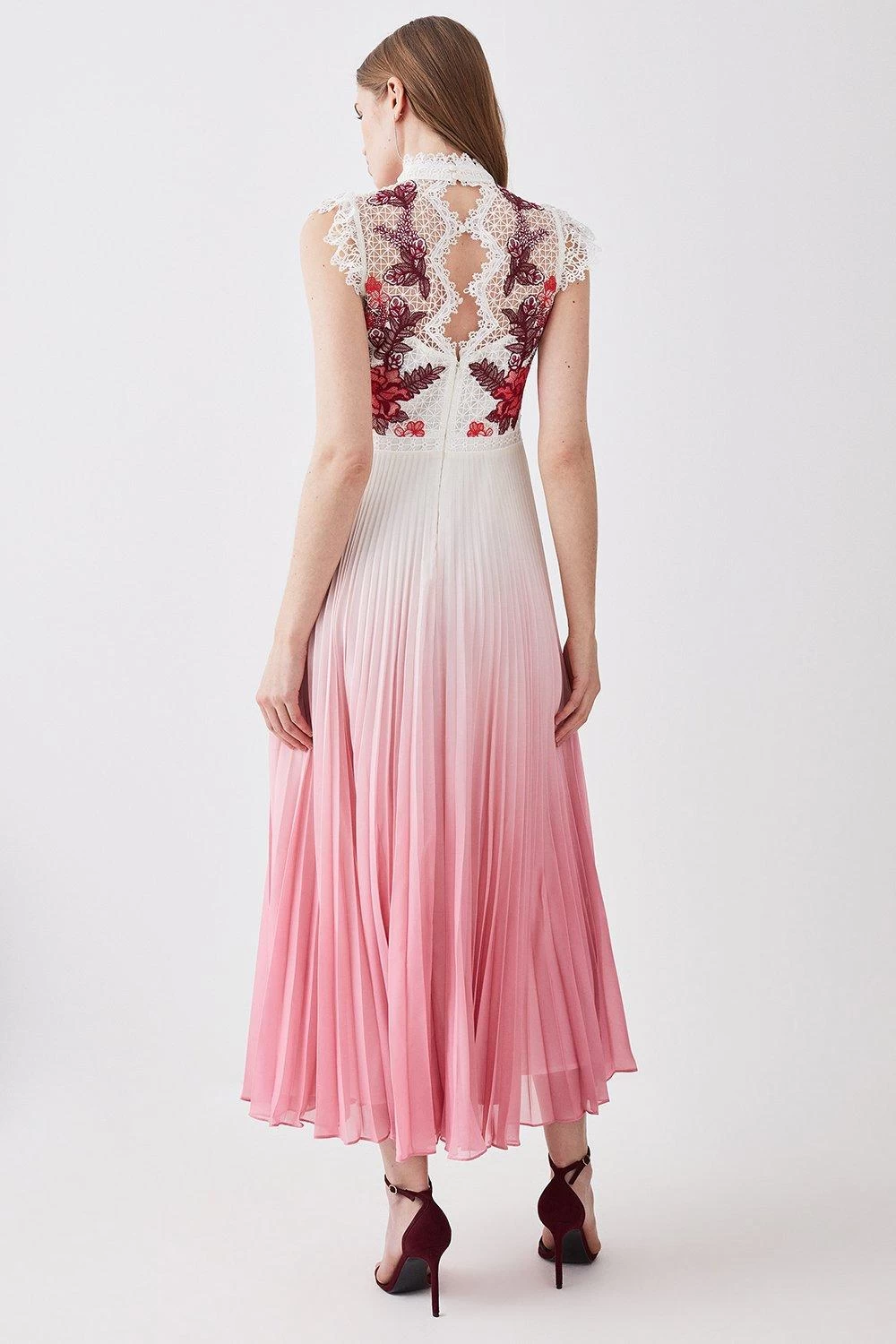 Karen Millen Rose Guipure Lace Woven Pleat Skirt Midi Dress - Image 2