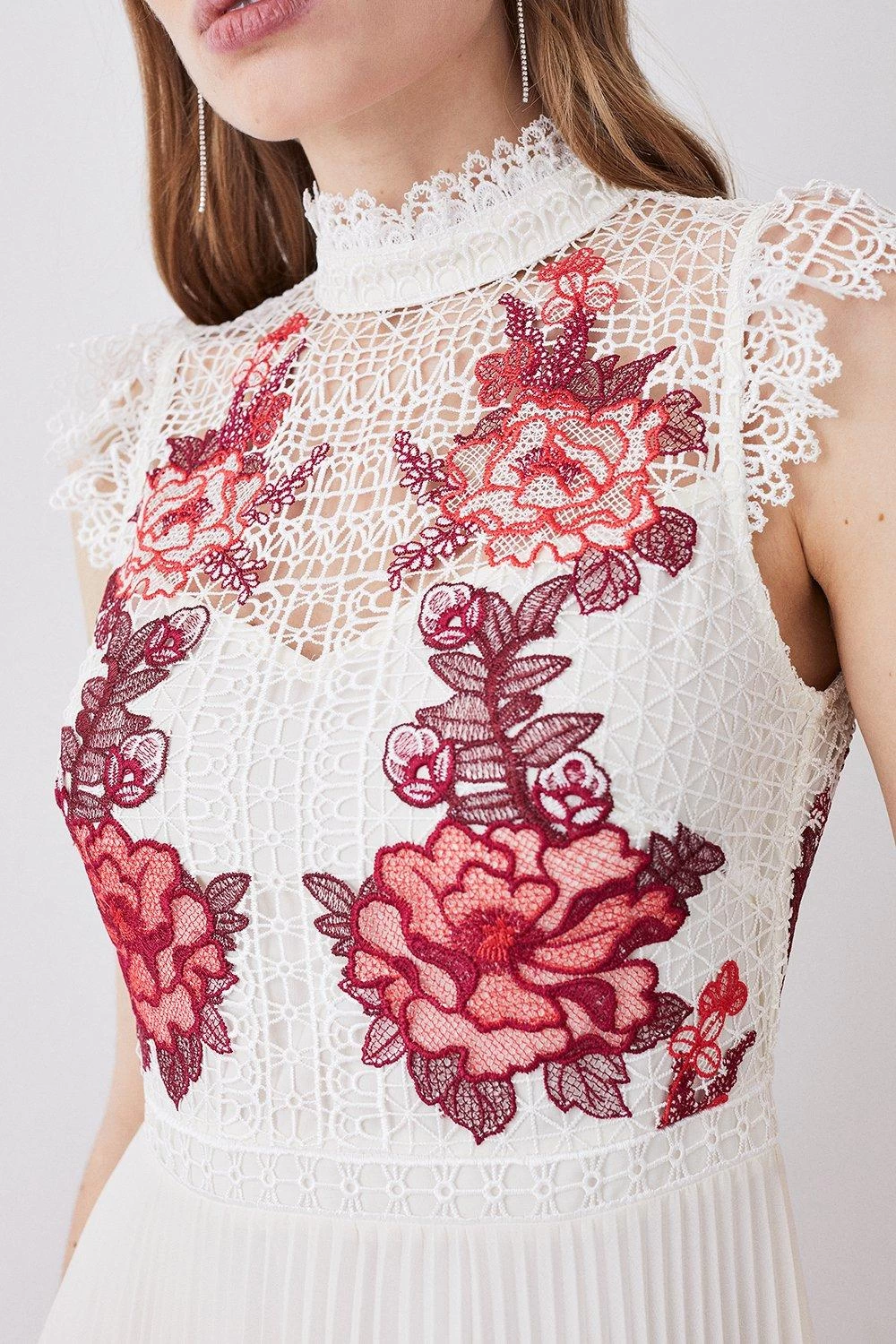 Karen Millen Rose Guipure Lace Woven Pleat Skirt Midi Dress - Image 4