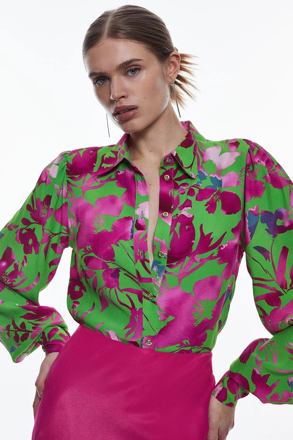 Karen Millen Silhouette Floral Woven Shirt - Image 3