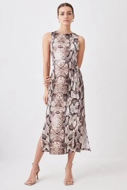 Karen Millen Petite Side Split Print Jersey Midaxi Column Dress