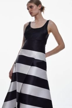 Karen Millen Satin Twill Striped Prom Skirt
