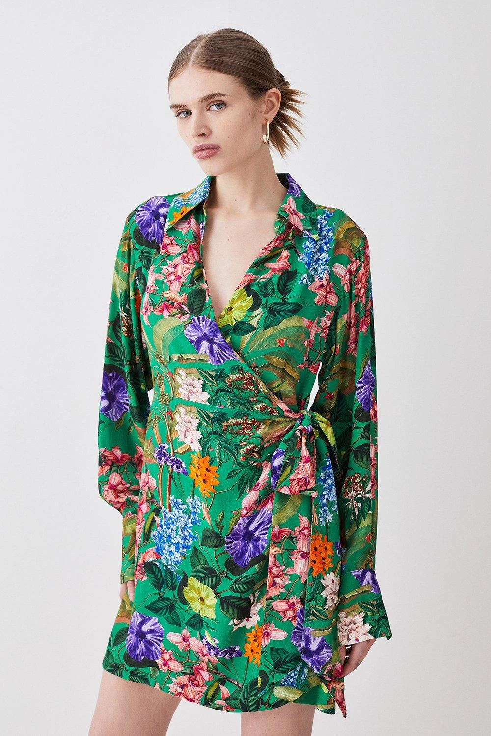 Karen Millen Spring Floral Wrap Detail Mini Dress - Image 3