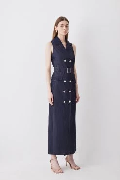 Karen Millen Tailored Denim Belted Trench Midi Dress