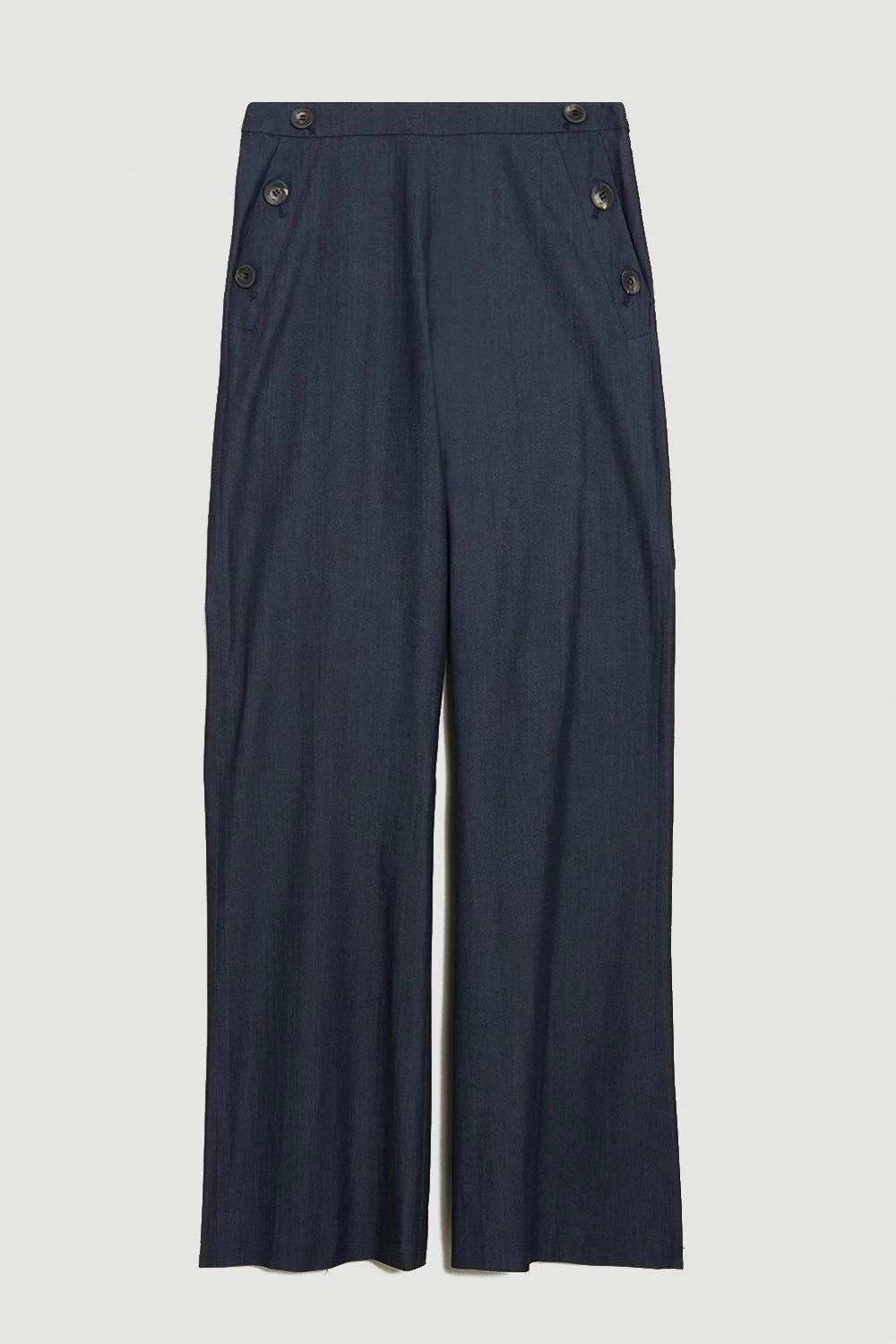 Karen Millen Tailored Denim Button Detail Wide Leg Trousers - Image 2