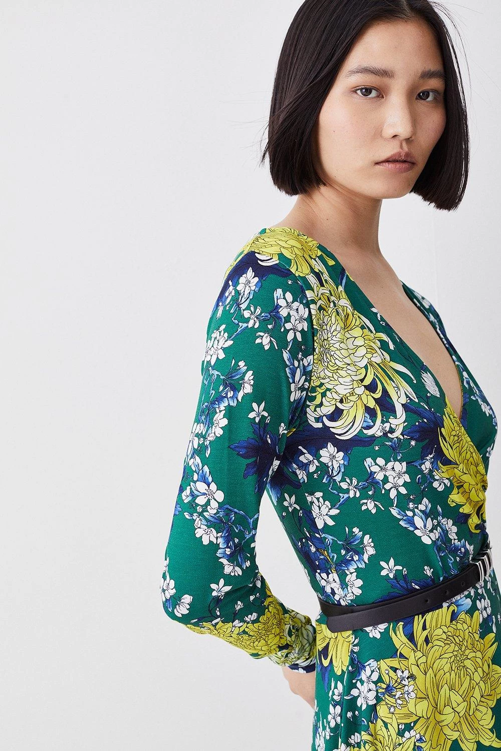 Karen Millen Tall Floral Belted Viscose Blend Jersey Skater Dress