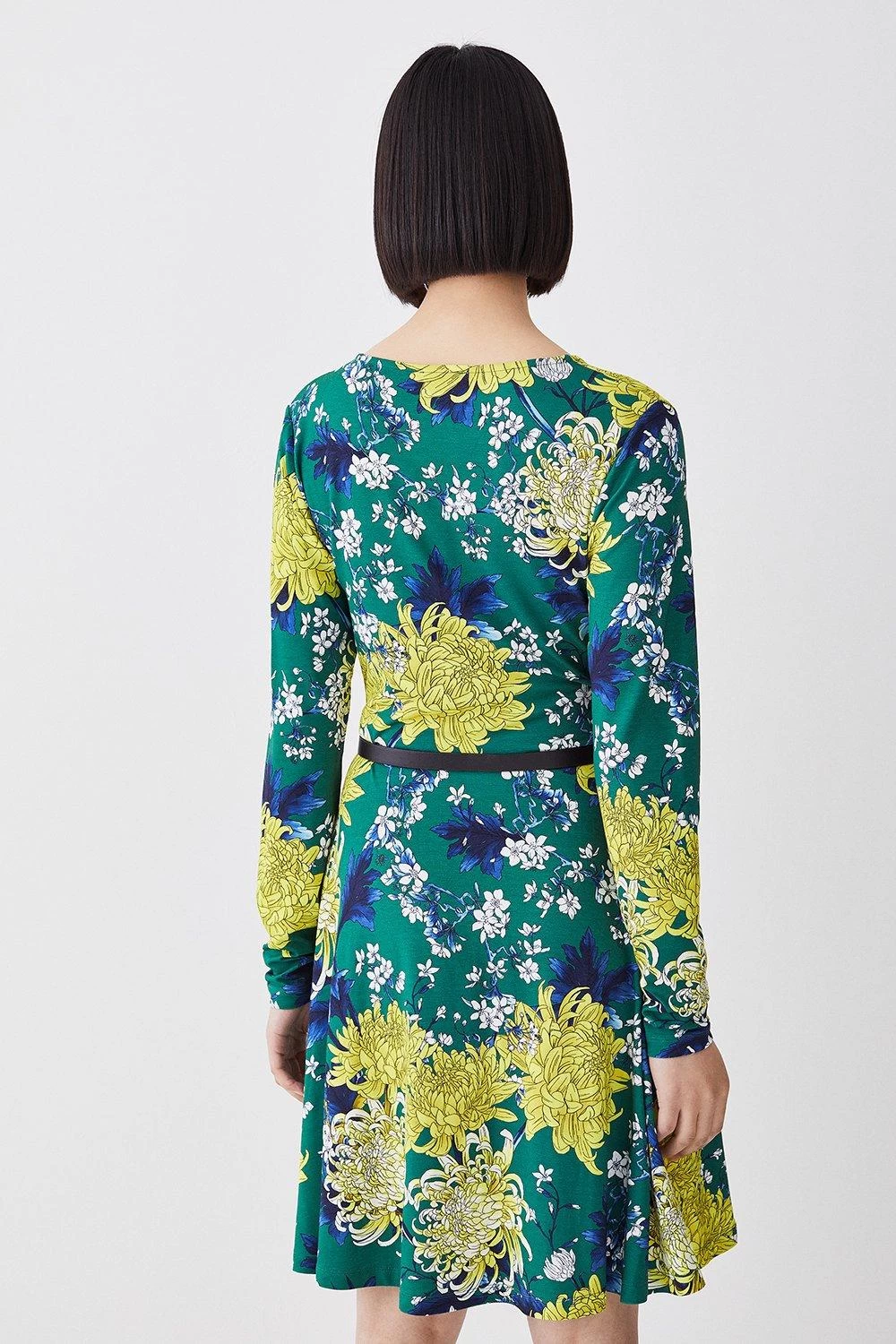 Karen Millen Tall Floral Belted Viscose Blend Jersey Skater Dress - Image 4