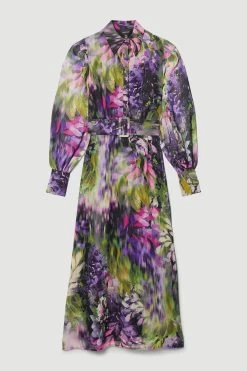 Karen Millen Tall Floral Georgette Woven Shirt Midi Dress