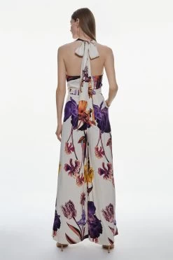 Karen Millen Tall Satin Crepe Drama Floral Belted Jumpsuit