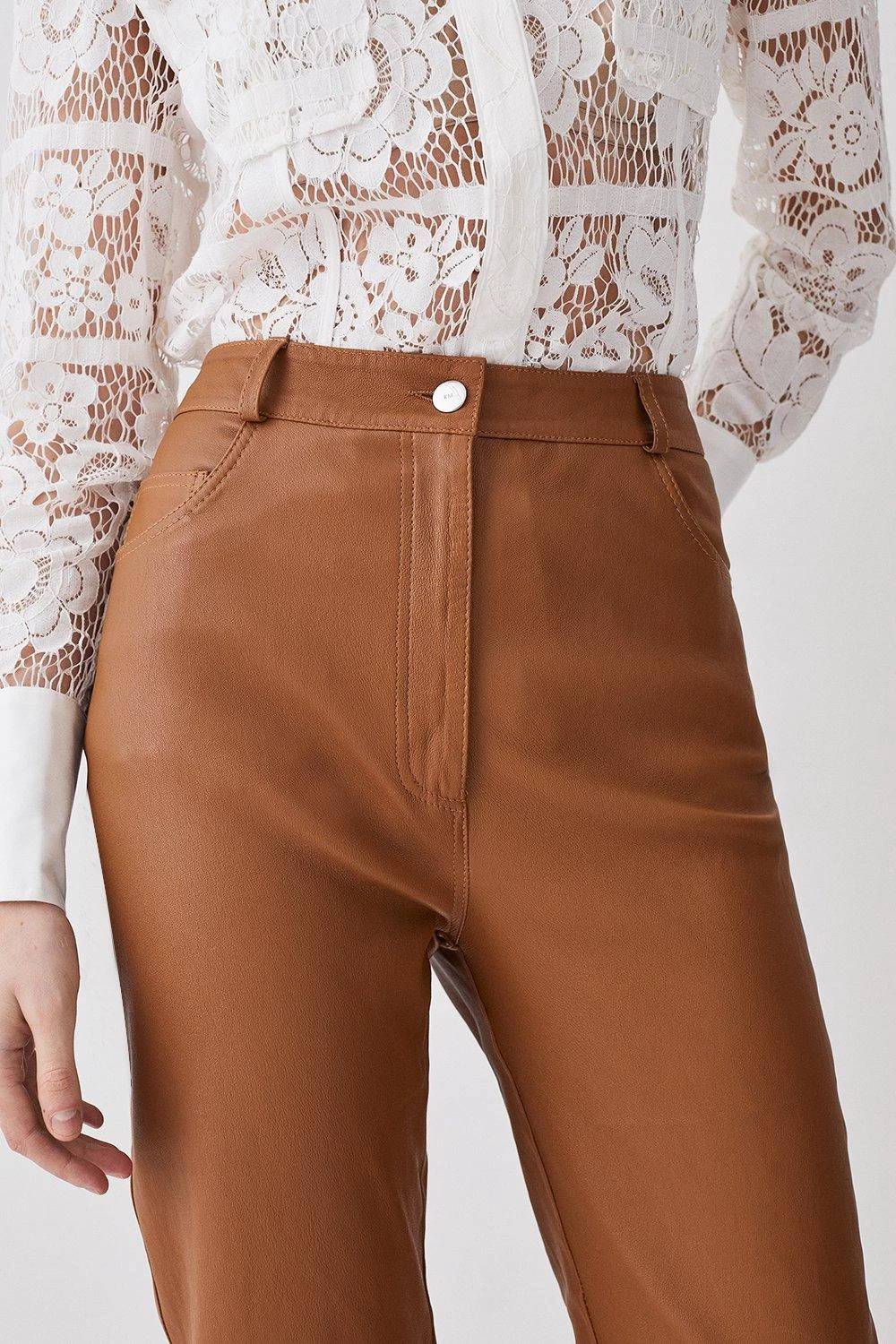 Karen Millen Lydia Millen Stretch Leather Slim Leg Trousers - Image 3