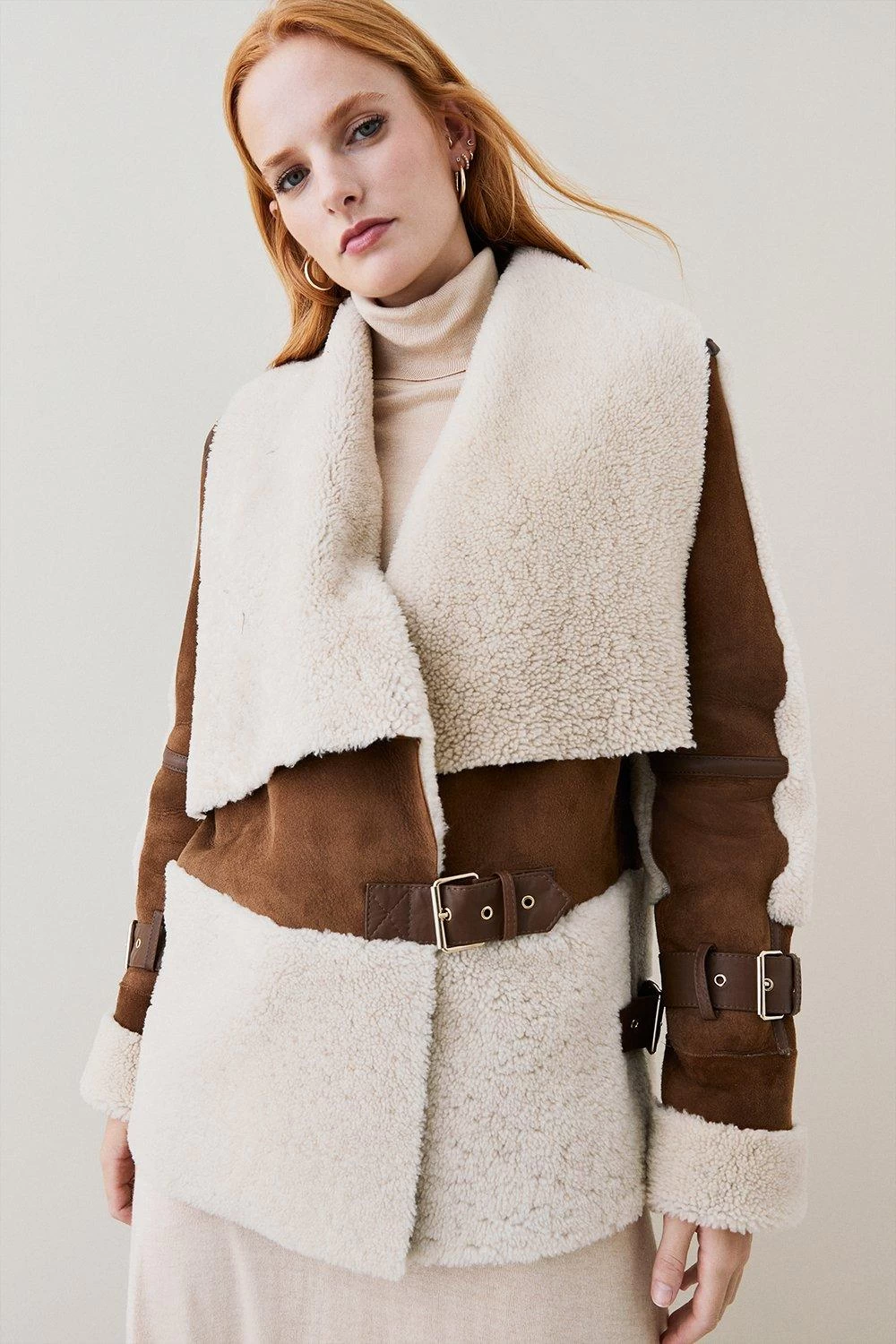 Karen Millen Merino & Leather Tab Side Biker Jacket