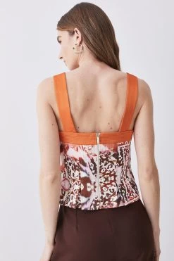 Karen Millen Topstitch Detail Mixed Animal Top