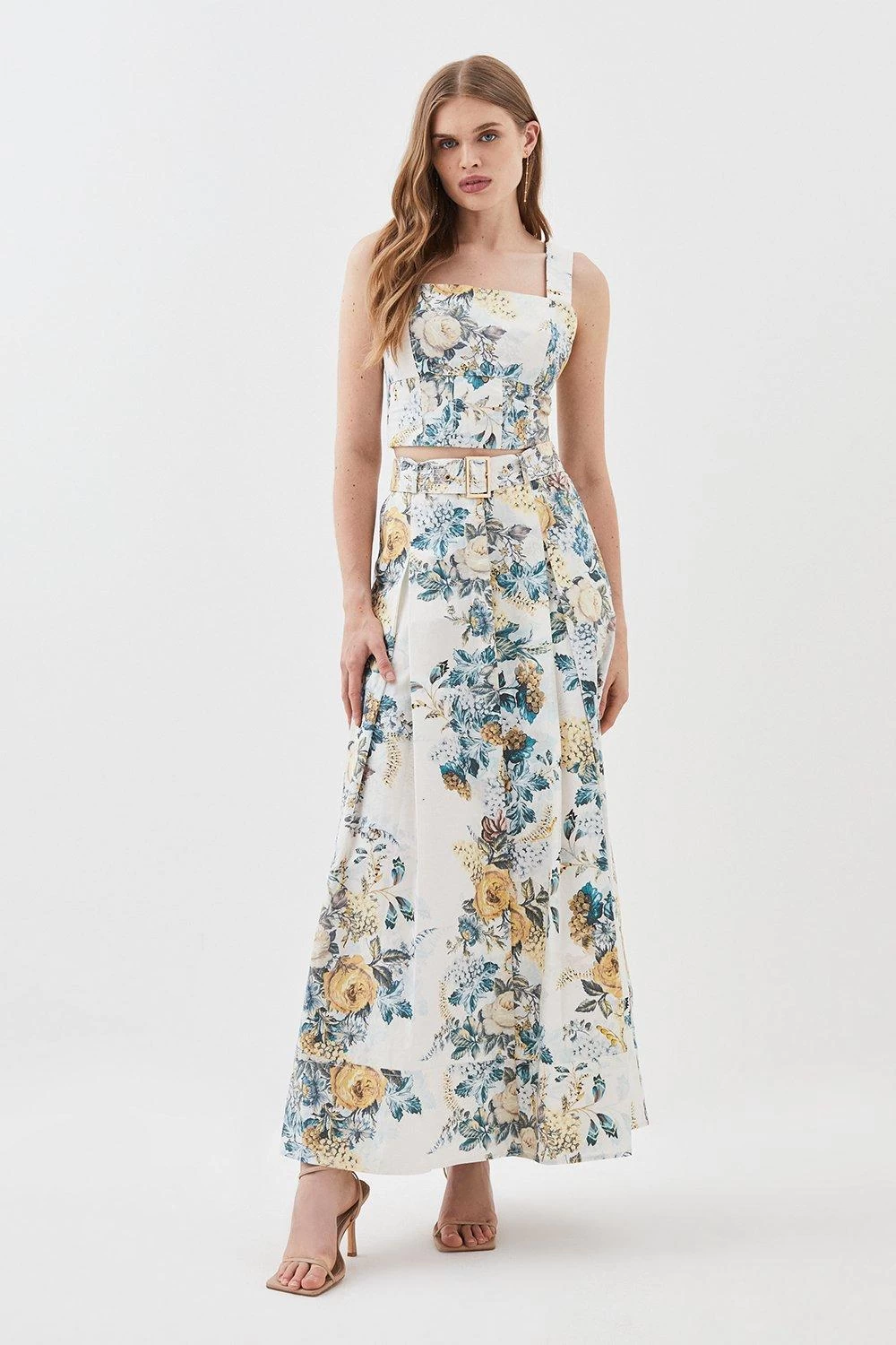 Karen Millen Trailing Floral Cotton Sateen Crop Top - Image 4