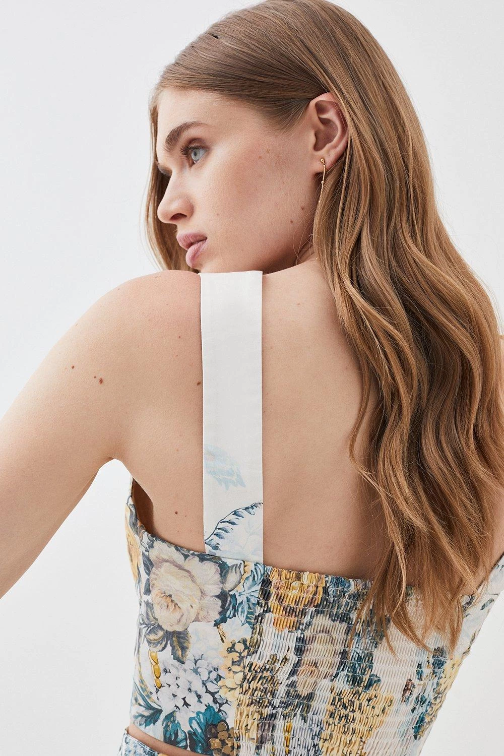 Karen Millen Trailing Floral Cotton Sateen Crop Top