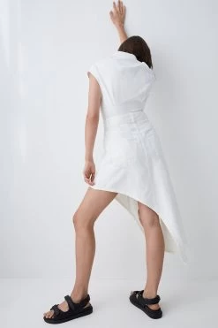 Karen Millen Denim Asymmetric Hem Midi Shirt Dress