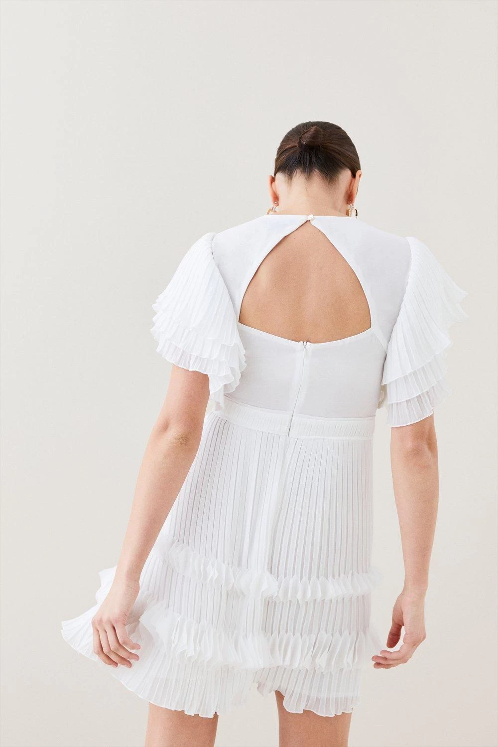 Karen Millen Pleat Detail Fluted Sleeve Short Dress - Image 2