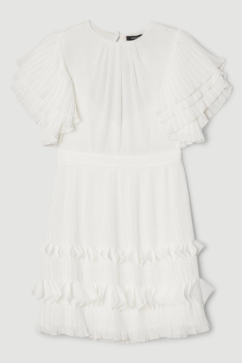 Karen Millen Pleat Detail Fluted Sleeve Short Dress - Image 3