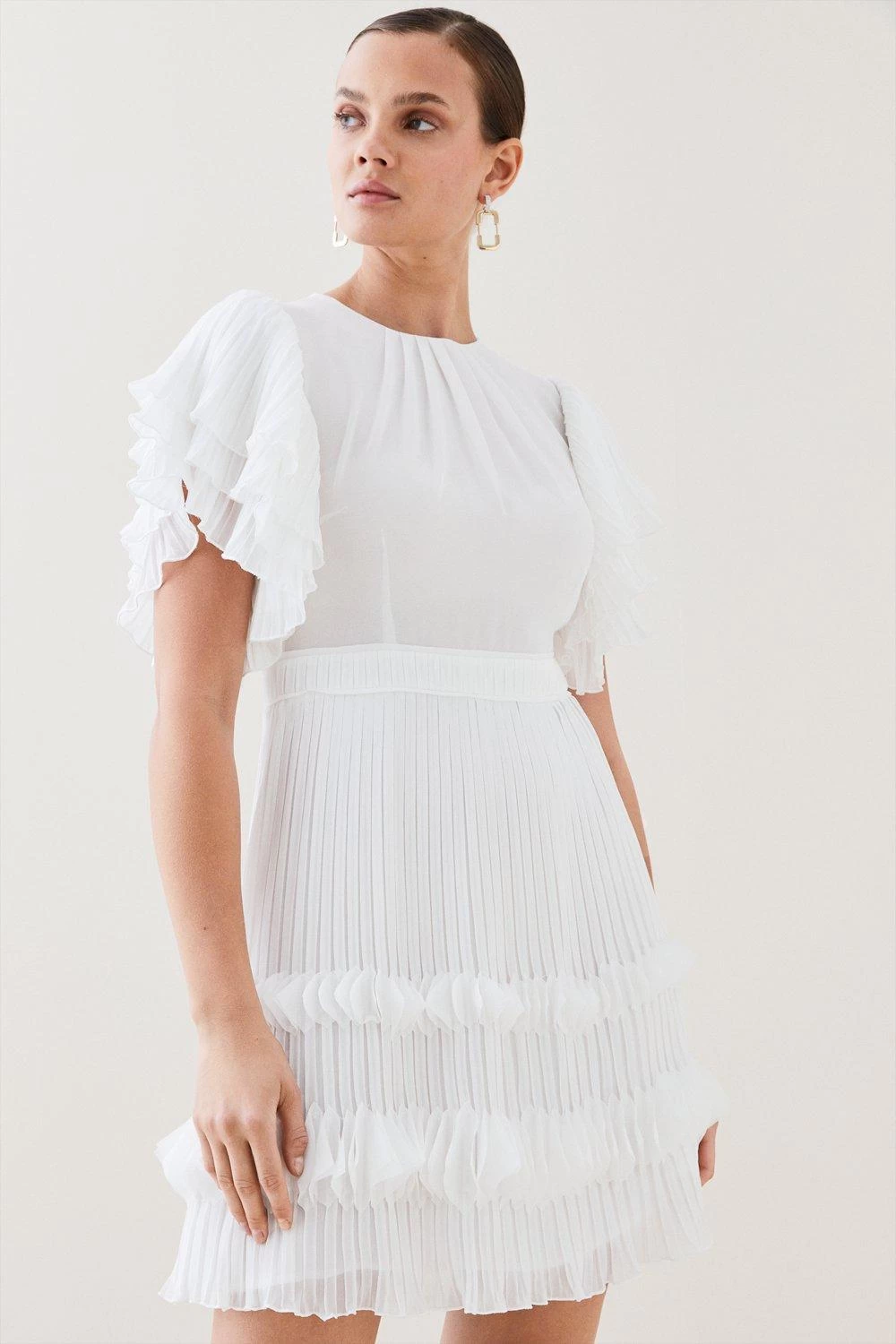Karen Millen Pleat Detail Fluted Sleeve Short Dress - Image 5