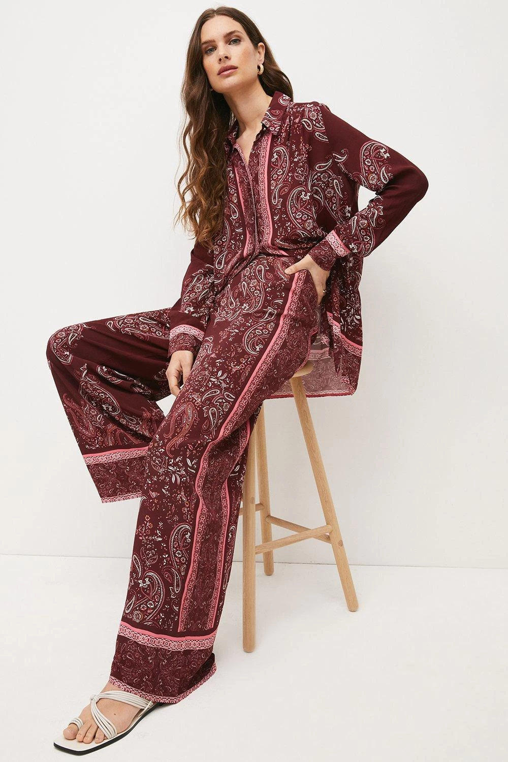 Karen Millen Paisley Placed Border Print Palazzo Trouser