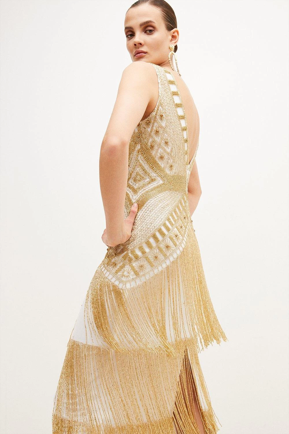 Karen Millen Beaded Fringed Tiered Maxi Dress - Image 3