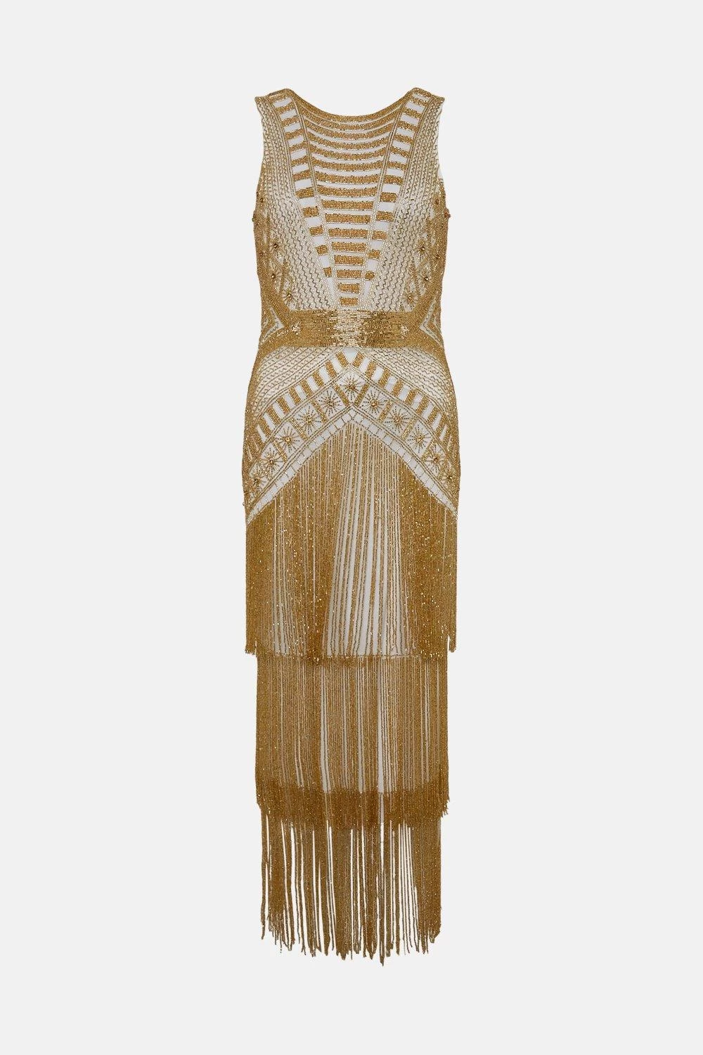 Karen Millen Beaded Fringed Tiered Maxi Dress - Image 5