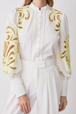 Karen Millen Cutwork Twill Button Through Woven Shirt