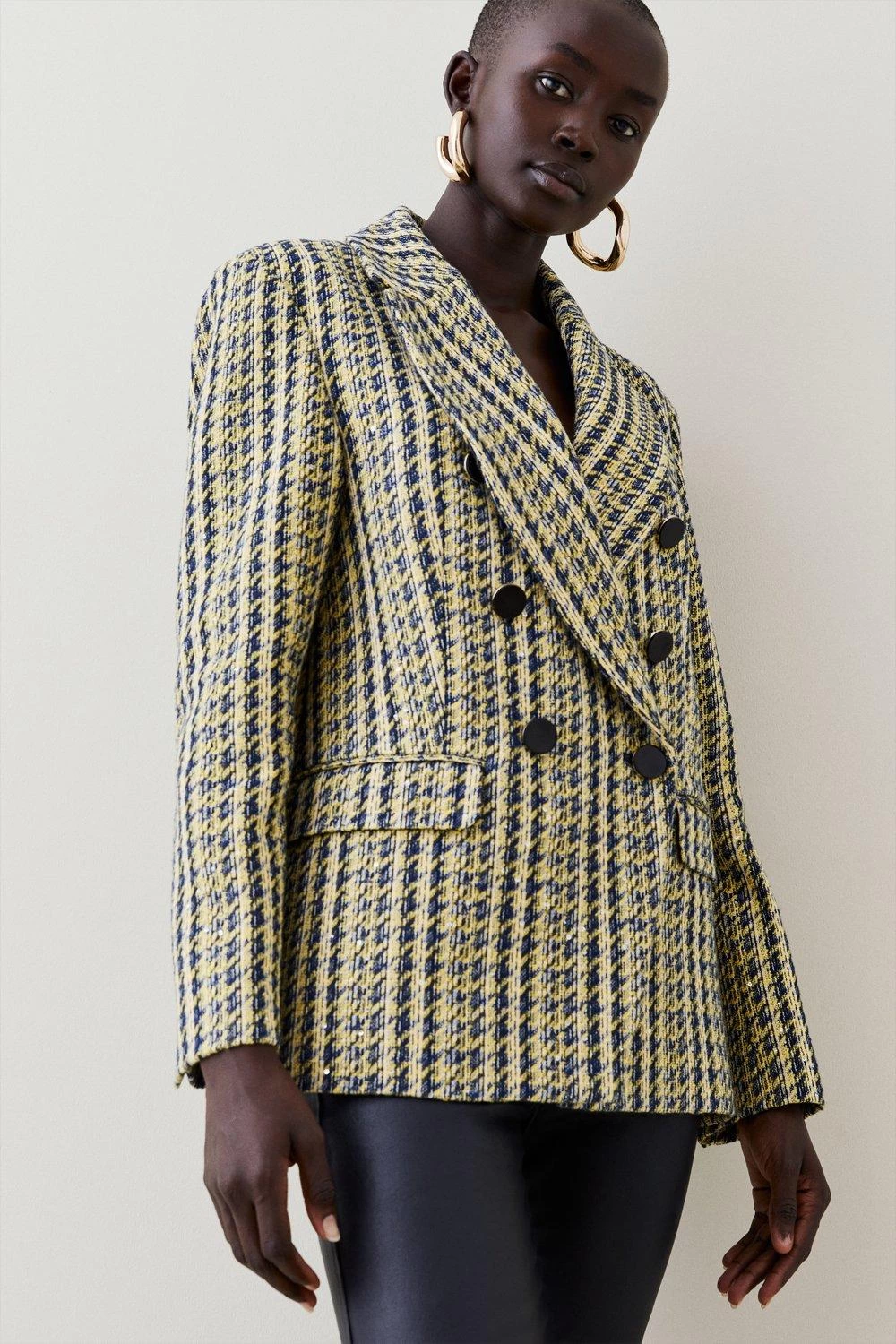 Karen Millen Italian Texture & Sequin Tweed Tailored Double Breasted Jacket - Image 3