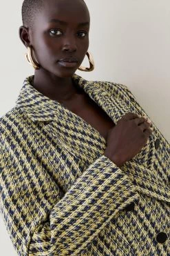 Karen Millen Italian Texture & Sequin Tweed Tailored Double Breasted Jacket