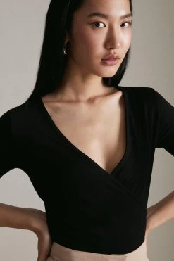 Karen Millen Jersey Viscose Blend Wrap Short Sleeve Top